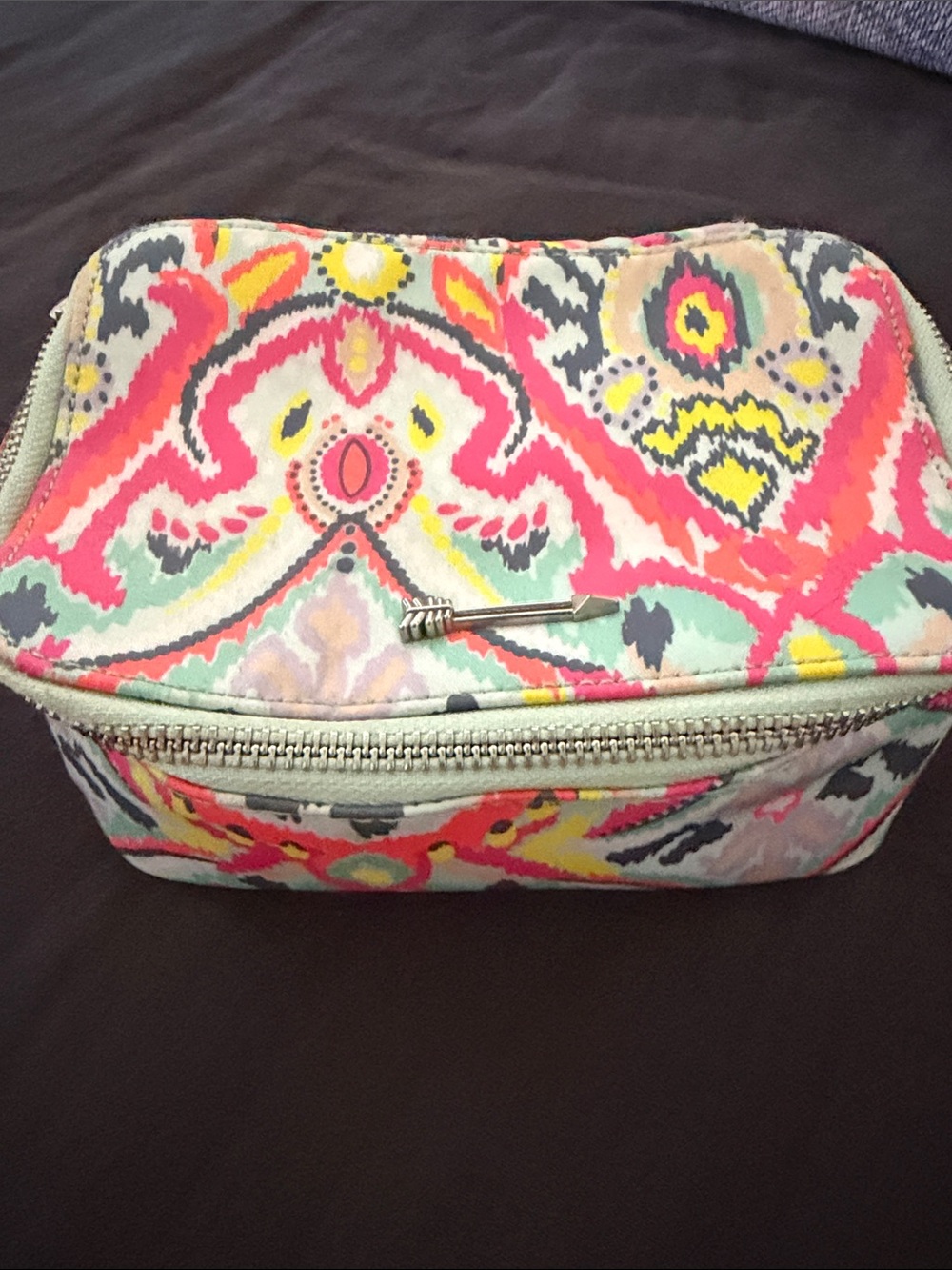 Stella & Dot Multicolor Ikat Cosmetic Case with Mint Trim